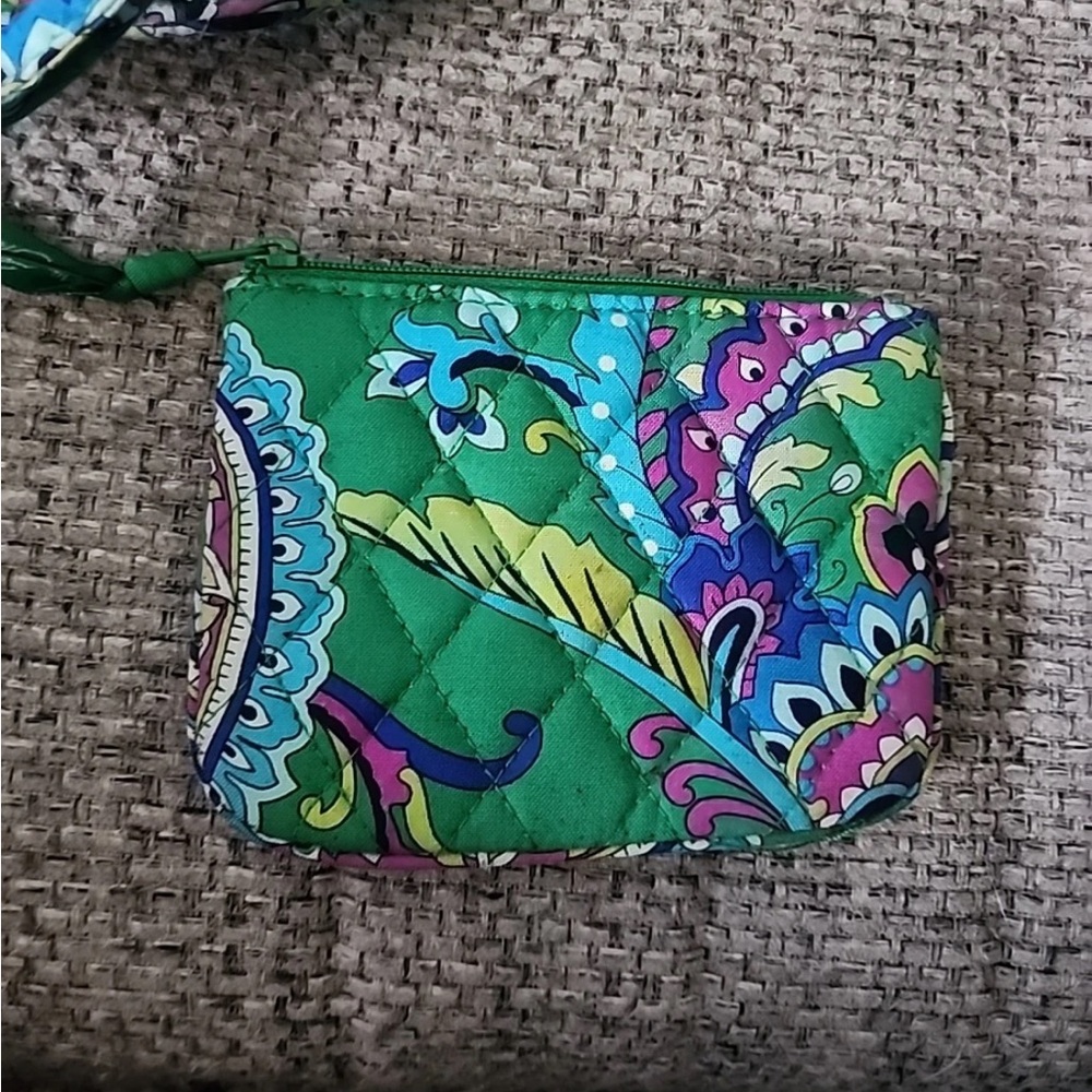 Vera Bradley Emerald Green & Pink Two Handled Satchel Bag With Wallet - Picture 7 of 10